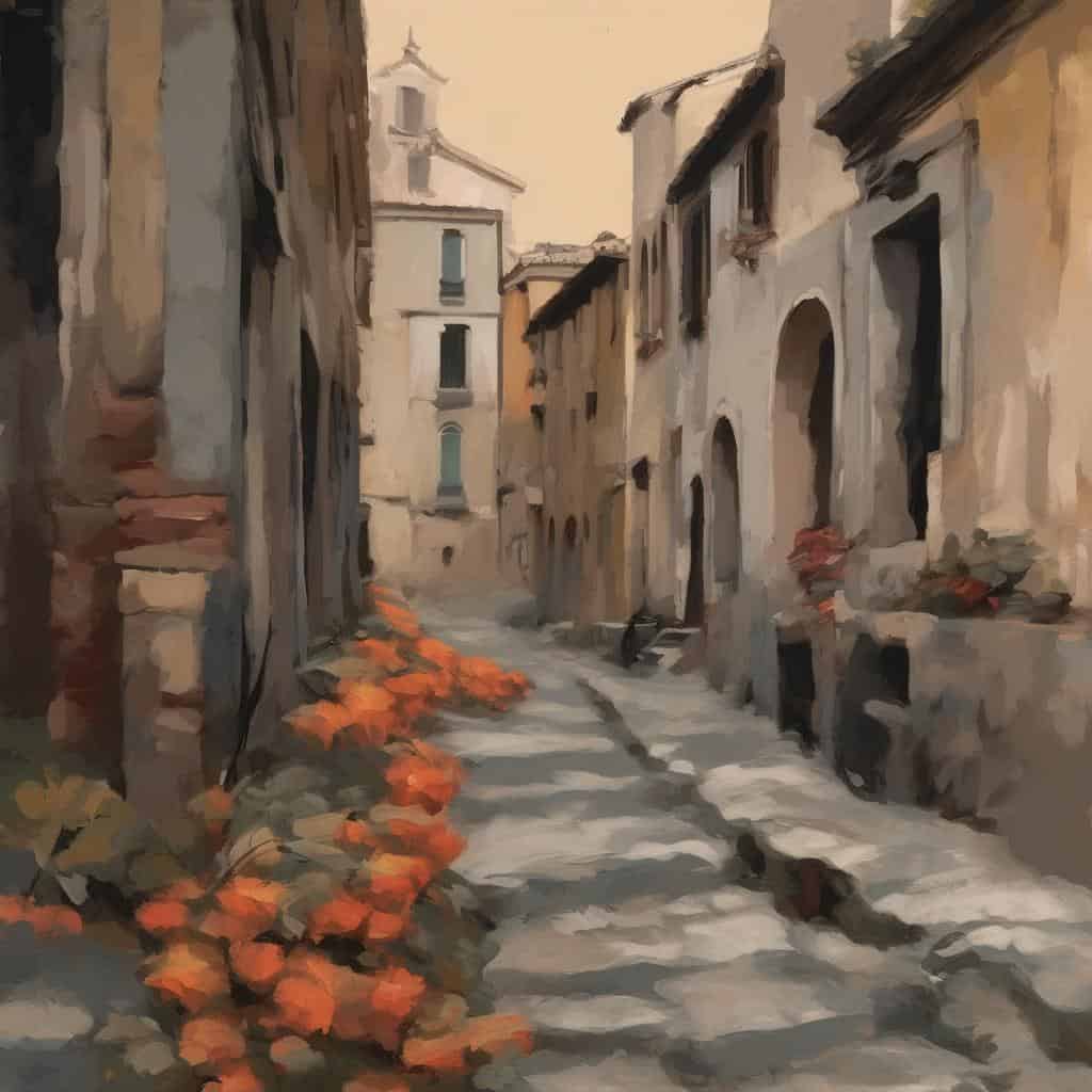 Γραμμή αρχείου: arts-social-reflection-change, alt: Παλιά γραφική γειτονιά με στενά δρομάκια και λουλούδια, αντικατοπτρίζοντας τέχνη και κοινωνία, αλλαγή και κοινωνική έκφραση, Ελλάδα.