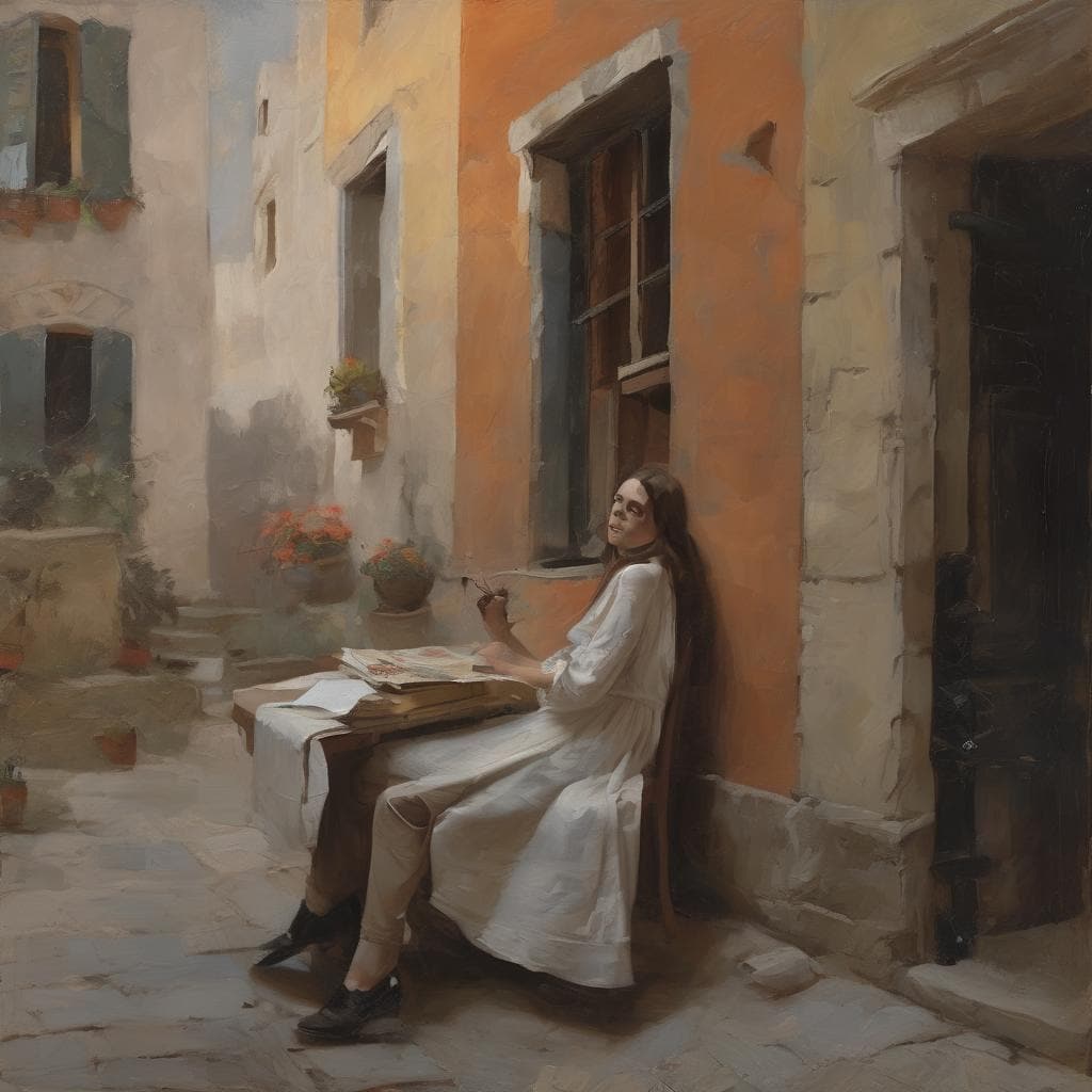 Ανθρωπος σε γωνιά σε ιστορική πόλη, τέχνη και κοινωνία, εσωτερική και εξωτερική αισθητική, αλλαγή στον πολιτισμό και την τέχνη.