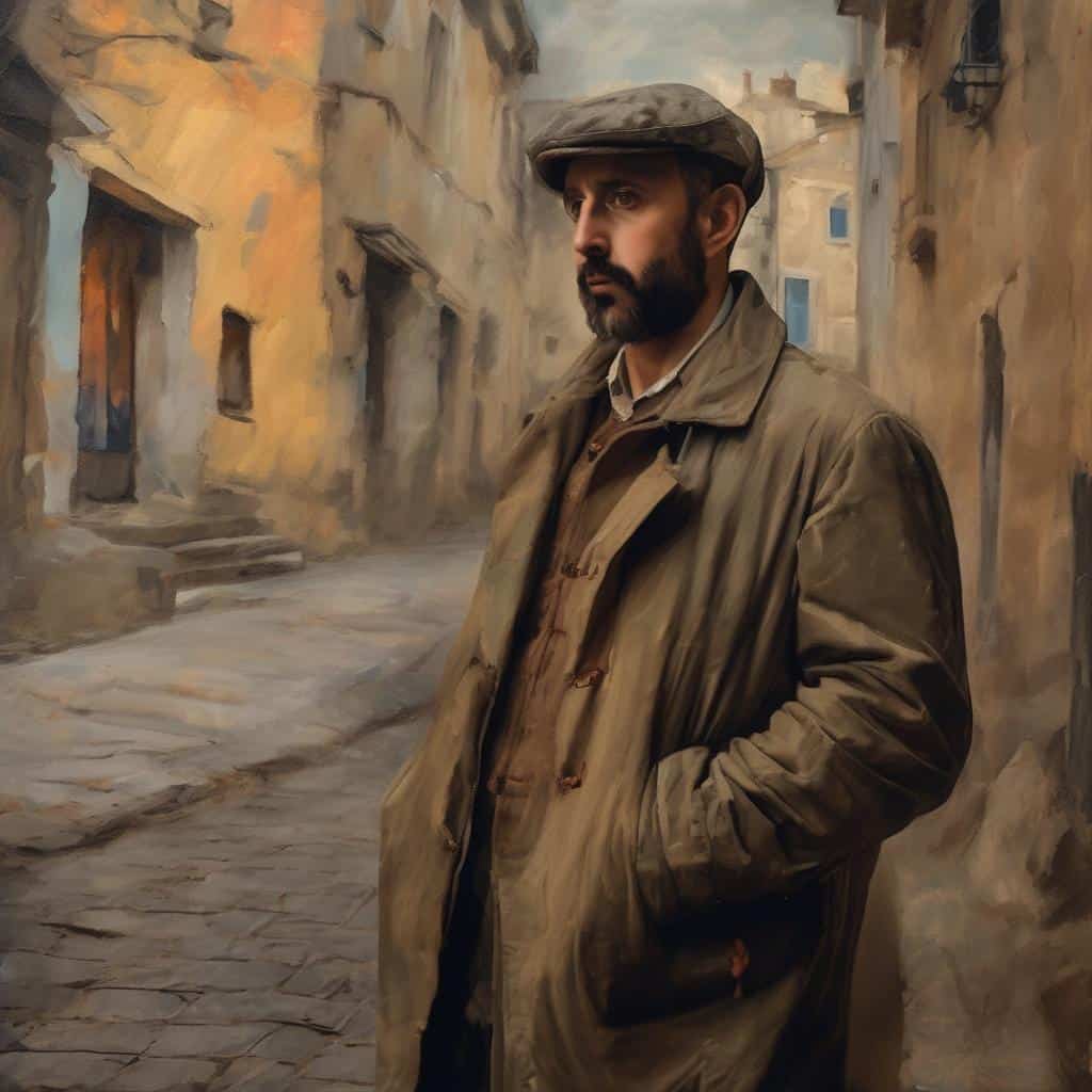 Παλιός άνδρας με καπέλο σε σοκάκι, τέχνη και κοινωνία, αποτύπωση αλλαγής και αντανακλάσεων, κοινωνικές αλλαγές και τέχνη.